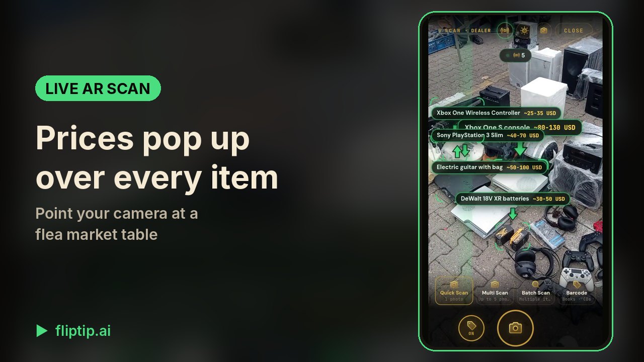 Live AR scan: resale prices over every item on the table