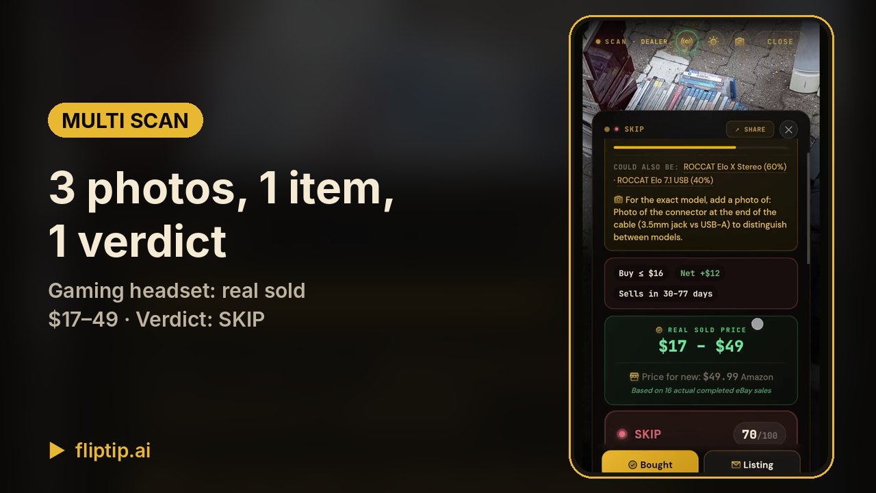 Multi Scan: 3 photos of one item, real sold prices