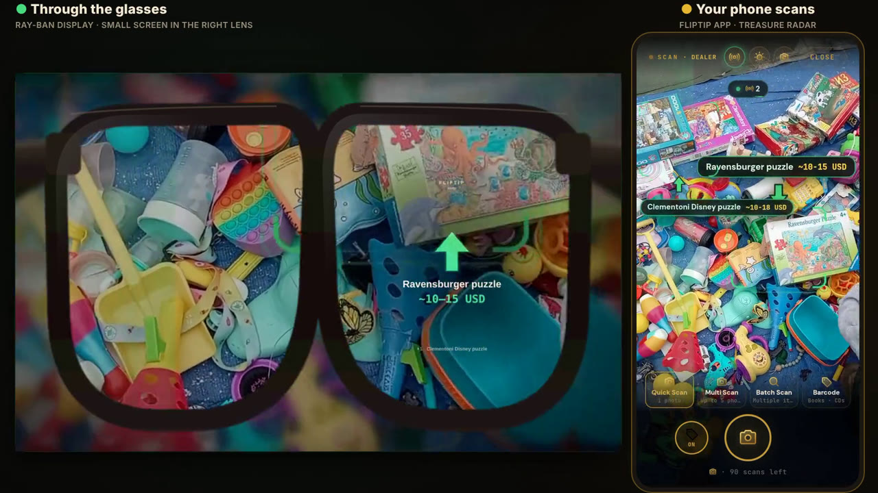 FlipTip on smart glasses: Treasure Radar on Ray-Ban Display